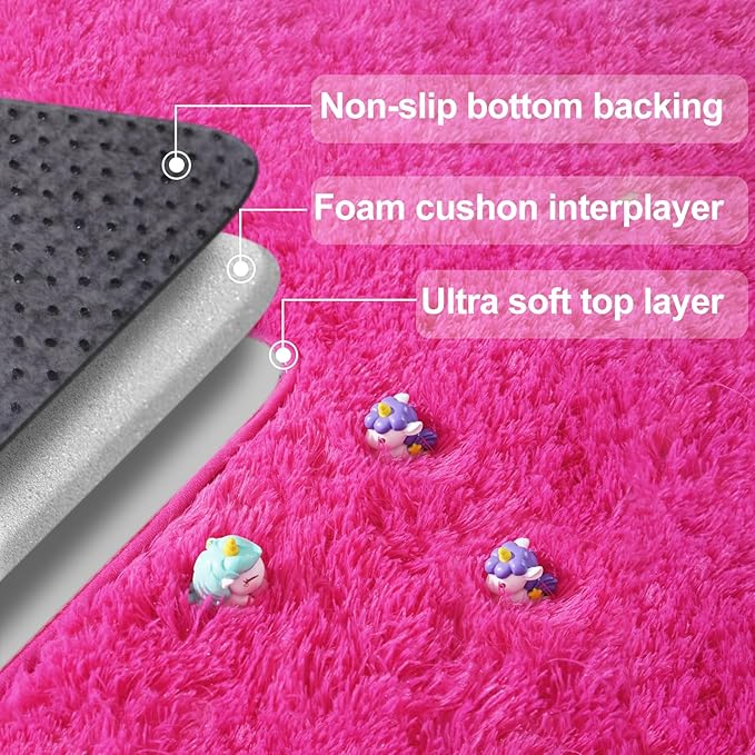 qulint Hot Pink Rug for Living Room 8x10, Soft Shag Fluffy Girl Rug for Bedroom Shaggy Fuzzy Large Carpet for Nusrery, Plush Cozy Modern Alfombra para Sala for Home Decor (8ft x 10ft, Hot Pink)