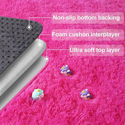 qulint Hot Pink Rug for Living Room 8x10, Soft Shag Fluffy Girl Rug for Bedroom Shaggy Fuzzy Large Carpet for Nusrery, Plush Cozy Modern Alfombra para Sala for Home Decor (8ft x 10ft, Hot Pink)
