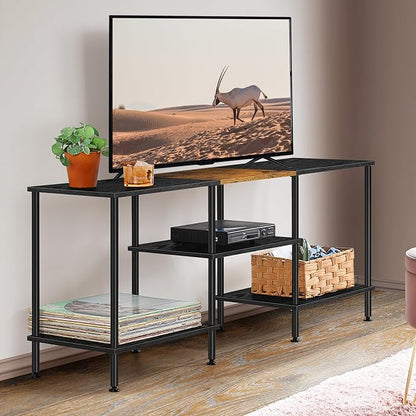 BTY 50 inch TV Stand 3 Tier Entertainment Center with Storage Shelves Small Tall Television Console Table with Metal Frame, Industrial TV Cabinet for Living Room Bedroom, Black