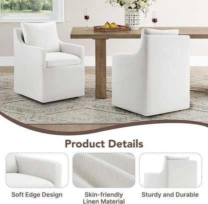 KISLOT Upholstered Dining Chairs Set of 4, Modern Dining Room Chairs with Casters & Washable Cover, Rolling Accent Chair with Hidden Storage for Kitchen, Farmhouse, Living Room, White, 4 Box