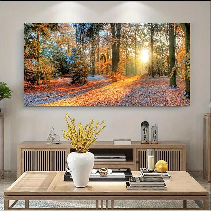 Bamdeya Large Canvas Wall Art Forest Prints Sunset Tree Wall Decor Autumn Poster Modern Panel Art Natural Landscape Painting Fall Scenery Artwork Living Room Bedroom Decor Home Office Decoration