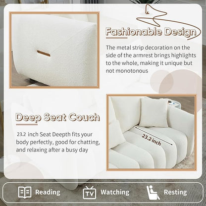 Antetek Teddy Sofa Set for Living Room, 2 Pieces Modern Deep Seat Oversized 3-Seater Cloud Boucle Couch for Bedroom, Office, Apartment, Furniture Set, 78-inch, Beige (2 Pieces)