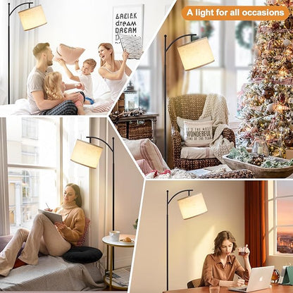 Ambimall 60" Floor Lamp with Remote Control and Stepless Dimmable Bulb, Colors Temperature & Brightness Adjustable, Modern Floor Lamps for Living Room, White Shade & Black Pole