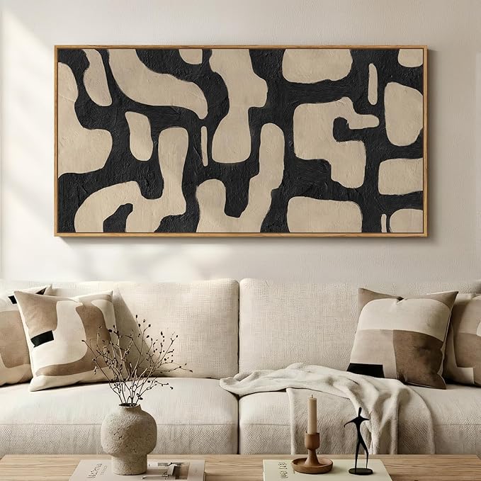 Extra Large Framed Neutral Abstract Canvas Wall Art for Living Room, Horizontal Prints Paintings Artwork for walls, Minimalist Modern Pictures Wall Decor for Bedroom, Office, Dining Room, 30x60 In