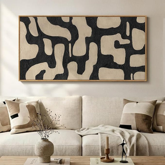 Extra Large Framed Neutral Abstract Canvas Wall Art for Living Room, Horizontal Prints Paintings Artwork for walls, Minimalist Modern Pictures Wall Decor for Bedroom, Office, Dining Room, 30x60 In