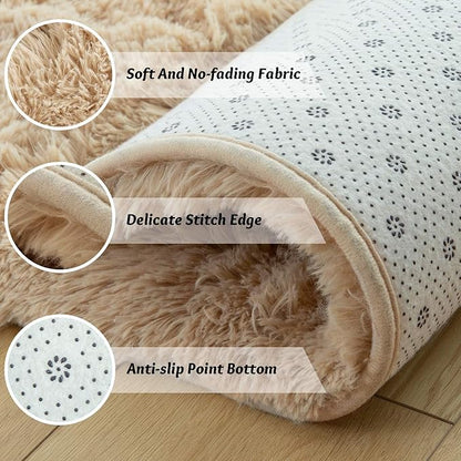Andecor Soft Fluffy Bedroom Rugs, 3 x 5 Feet Indoor Shaggy Plush Area Rug for Boys Girls Kids Baby College Dorm Living Room Home Decor Floor Carpet, Camel