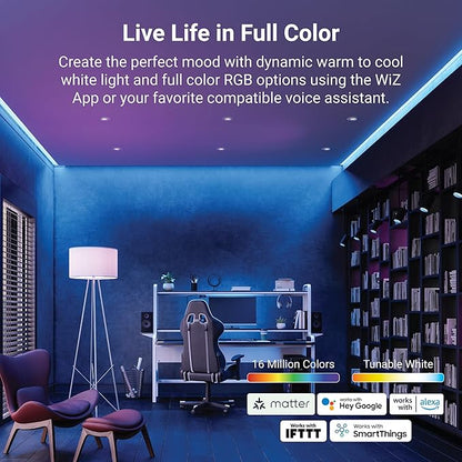 HALO 4 in Smart Wi-Fi Recessed LED Lights 4-Pack, Dual Zone, Dimmable, Full Color, SpaceSense Motion Detection Retrofit Can Lights Connected by WiZ Pro - RLWZDZT4-4PK