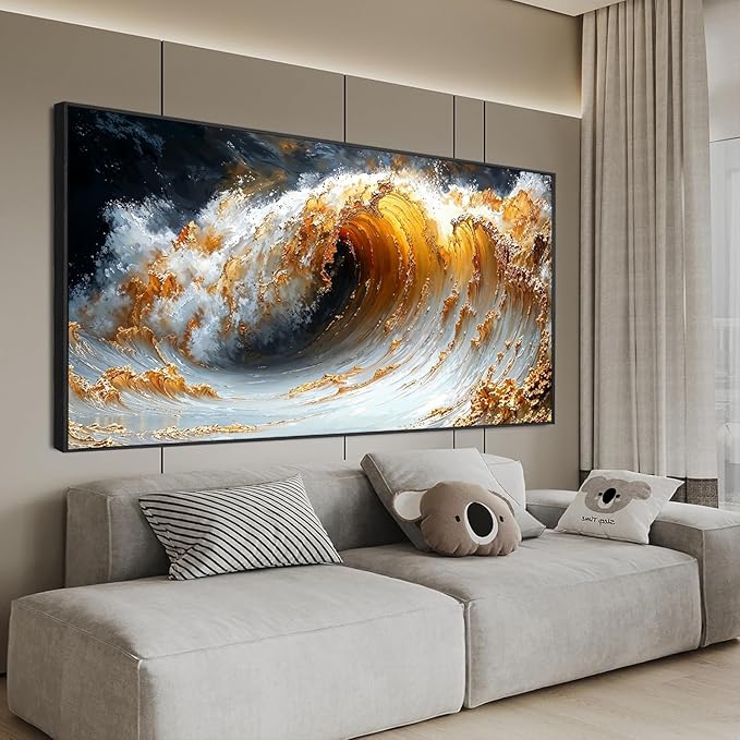 Canvas Wall Art Decor Large Wall Art for Living Room Large Framed Artwork for Walls Modern Abstract Wall Art Prints Gold Wave Wall Art Pictures Art Work for Wall Decor Bedroom Office Decor 29" X 59"