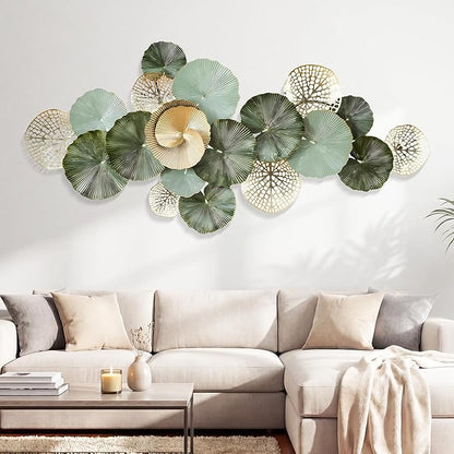 Axioglo Large Metal Wall Art Decor, 3D Abstract Lotus Leaf Design, Handcrafted Metal Wall Sculpture for Living Room, Bedroom & Entryway（51"）