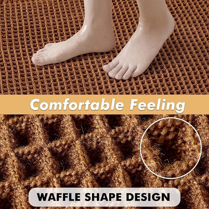 MIULEE Set of 2 Waffle Bathroom Rugs, Terracotta Boho Bath Rugs Non Slip Washable, Super Absorbent Bath Mats, Ultra Soft Rubber Backed Shower Mats for Bathroom Floor, Tub, Caramel, 20x32 Inch