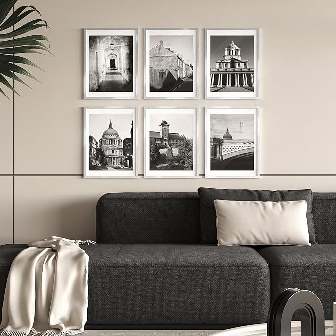 12x16 Picture Frames Set of 6 with Plexiglass, Display Pictures 11x14 with Mat or 12x16 Without Mat for Tabletop Display and Wall Mounting,Silver