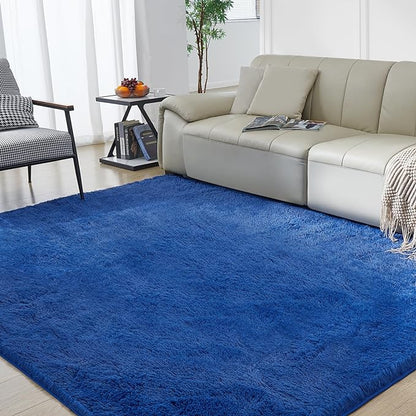 Ultra Soft Rug for Living Room, 8X10 Fluffy Shag Area Rug for Bedroom, Modern Shaggy Carpets Fuzzy Rug for Teens Dorm Nursery Home Decor Aesthetic, Upgrade Anti-Skid Durable, Blue