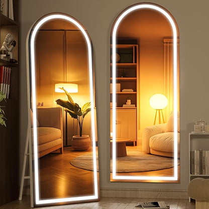 Hasipu 77" x 30" Led Mirror Full Length, Full Length Mirror with Lights Arch Design,Tempered Glass,Shatter-Proof, Dimming & 3 Color Modes for Bedroom Cloakroom-UL