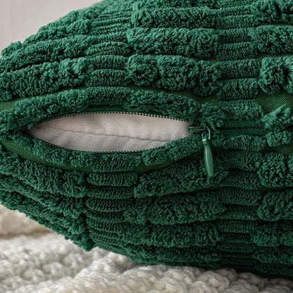 MIULEE Pack of 2 Dark Green Corduroy Decorative Pillow Covers 18x18 Inch Soft Boho Striped Throw Pillow Covers Modern Farmhouse Home Decor for Sofa Living Room Couch Bed