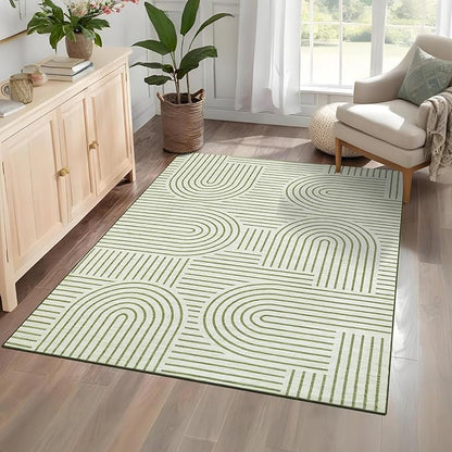 ROYHOME Washable Rug 4x6 Area Rugs for Living Room, Abstract Rug for Bedroom, Soft Rainbow Non Slip Throw Rugs with Rubber Back, Low Pile Stain Resistant Boho Geometric Carpet for Dining Room, Green