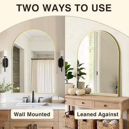 Vanity Bathroom Mirror for Wall, 2 Pack 36”x24” Arched Bathroom Mirror for Over Sink, Arched Metal Frame for Bedroom, Living Room, Entryway, Hanging or Leaning, Gold