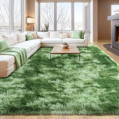 Fluffy Rugs for Living Room, Soft Shaggy Carpets for Living Room, Upgrade Anti-Slip Fuzzy Rugs for Kids' Room, Perfect Decor for Modern Home Tie Dye Green 9x12Feet