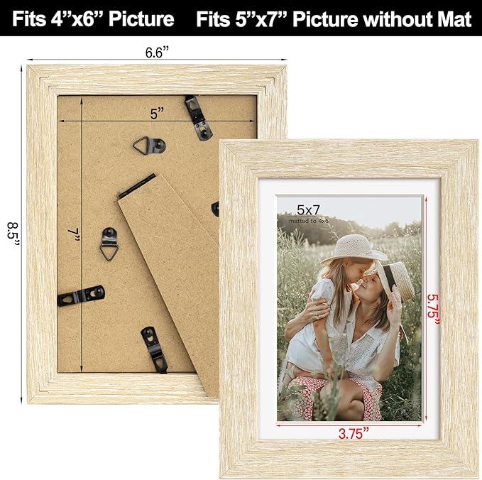 Momentworth 5x7 Picture Frame with Mat for 4x6, Natural Wood Grain 5 x 7 Gallery Wall Picture Frames for Tabletop or Wall Mounting(4 Pack, Natural)