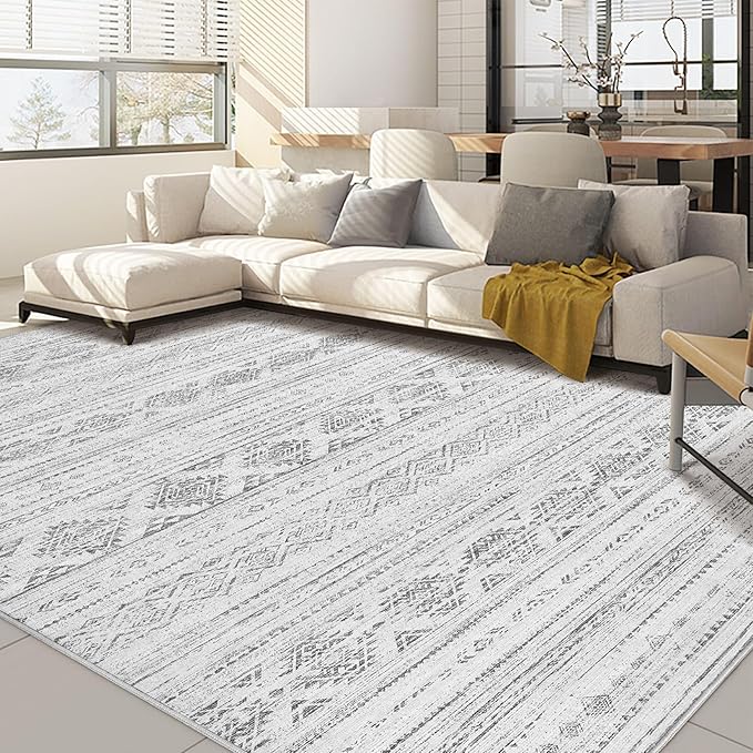 Nakagishi 8x10 Area Rug Living Room: Washable Boho Large Neutral Soft Farmhouse Modern Rugs Stain Resistant Moroccan Non-Slip Indoor Carpet for Bedroom Nursery Kids Office Dining Room- Dark Grey