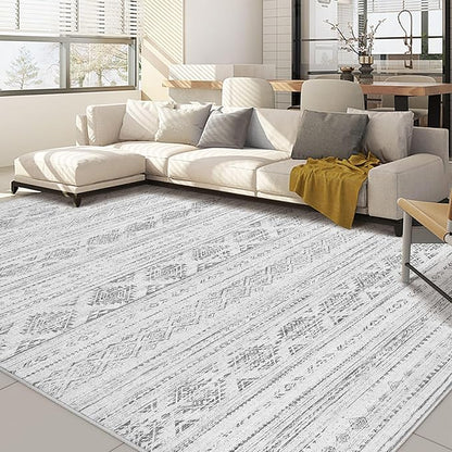 Nakagishi 6x9 Area Rugs Living Room: Washable Boho Large Neutral Soft Farmhouse Rug Stain Resistant Modern Indoor Floor Non-Slip Carpet for Bedroom Nursery Kids Office Dining Room Dorm- Dark Grey