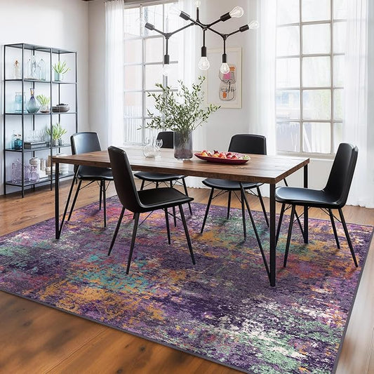 RELEANY Washable Area Rugs 8'x10' Non-Slip Modern Abstract Soft for Living Room Entryway Bedroom Nursery, Print Pattern, Purple Orange Blue Green Rust Red Colorful