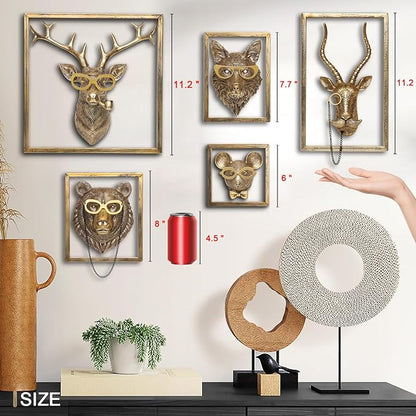 Newinhome Animal Heads Wall Decor (Includes Metal Frame) Resin Animals Sculptures Head Wall Hanging Decoration Gold vintage Wall Sculpture for Living Room Bedroom Office(Deer)