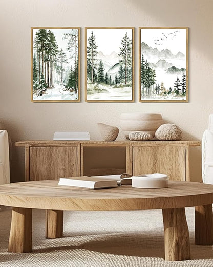 Drsoum Green Tree Forest Mountain Framed Wall Art Nature Landscape Prints Morden Wilderness Artwork Hallway Bedroom Ready to Hang 16x24in Natural Framed