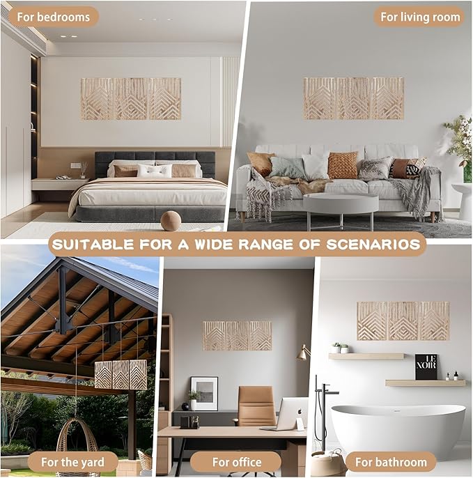 3PCS Wood Mountain Wall Art, Modern Wooden Panel Mountain Wall Decor, Decorative Forest Nature Abstract Line Minimalist Wall Art for Living Room Bedroom Farmhouse, 16.5x 12.5in (Light brown)