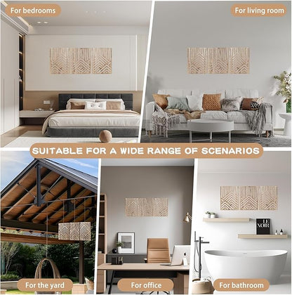 3PCS Wood Mountain Wall Art, Modern Wooden Panel Mountain Wall Decor, Decorative Forest Nature Abstract Line Minimalist Wall Art for Living Room Bedroom Farmhouse, 16.5x 12.5in (Light brown)