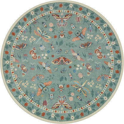 Lahome Insect Washable Round Area Rug, Soft Round Rugs 6ft Ultra-Thin Non-Slip, Boho Large Circle Carpet for Bedroom Living Room Kitchen Nursery Vionnet, Green