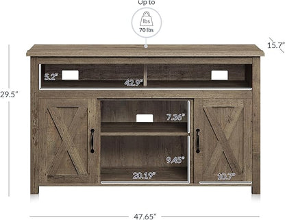 BELLEZE Modern 48 Inch Barn Door Wood TV Stand & Media Entertainment Center Console Table for TVs up to 50 Inches with Two Open Shelves and Cabinets - Corin (Classic Wood)