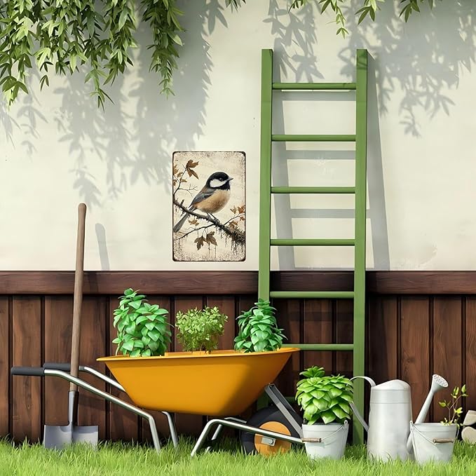 Chickadee Bird Metal Tin Sign Rustic Wall Decor Vintage Wildlife Art Nature Theme Cottagecore Home Decor Quote 8x12inch
