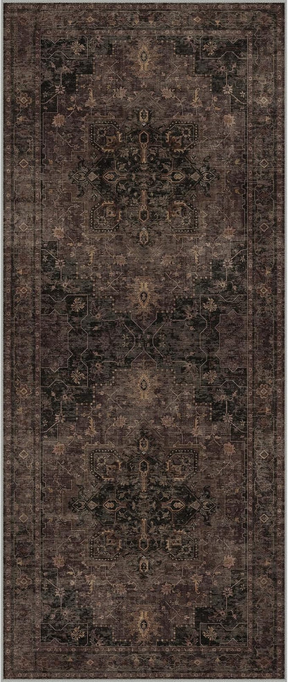 GENIMO 2'6"x6 Runner Rugs for Hallway, Machine Washable Non Slip Vintage Rugs, Low Pile Lightweight Soft Print Rug for enrtyway, Corridor, Home, Office, Kitchen, Charcoal Brown