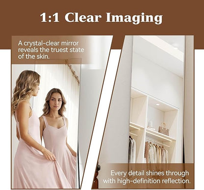 NARCISSUS 57x16 Mirror Door Hanging Full Length Body with Floor Stand or Wall Mounted Metal Aluminum Frame Tempered Glass Rectangle Mirrors for Bedroom Dressing Living Room Bathroom 57 inch Silver