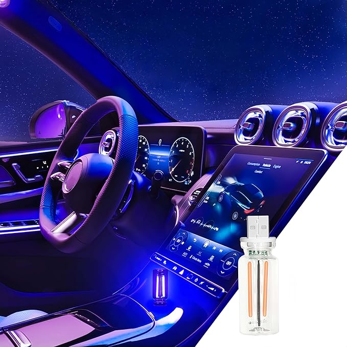 USB Car Interior Lights Touch Adjustable - Retro Atmosphere Glass Bottle Lamp - Universal Fit Portable Dimmable Night Light for Vehicles, Home (Blue)