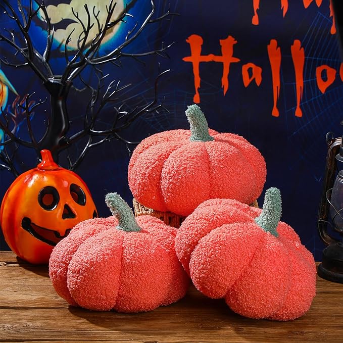 Namalu 3 Pcs Thanksgiving Pumpkin Pillows 3D Throw Cushion Soft Sofa Pillows Stuffed Pumpkin Decoration for Fall Winter Living Room Home Christmas Thank You Gifts(7.87 Inch,Orange)