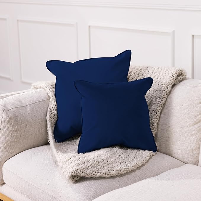 FDP 15" x 15" Velvet and Vinyl Square Pillow Set with Piping Decorative Throw Pillow for Home Dcor in Living Room, Bedroom or Lounge (2-Pack) - Eclipse, 15161-348