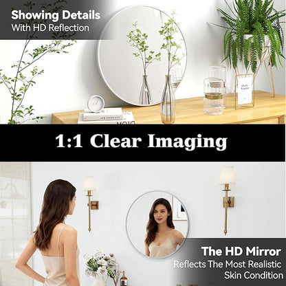 SCWF-GZ 20" Round Mirror Circle Wall Mounted Hanging or Against Wall Metal Frame Dressing Make-up Mirrors for Entryway Bedroom Bathroom Living Room 20 inch Silver