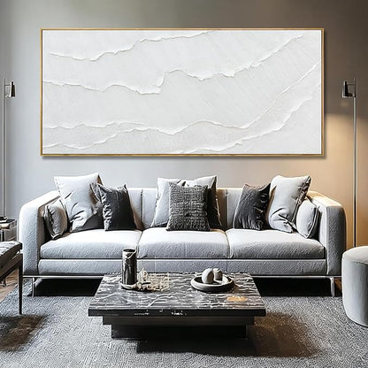 WINKAILIN White Wave Wall Art Textured Canvas Hand-drawn Minimalist Pictures Modern Oversized Painting Extra Large Artwork for Living Room Office Hallway Home Decoration 32x70 Inch