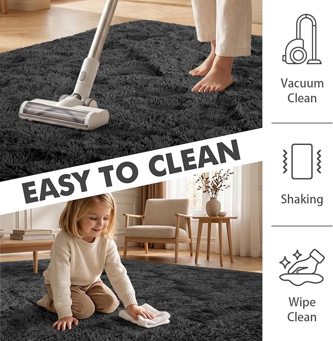 4x6 Ft Shag Rugs for Bedroom Living Room, Ultra Soft Fluffy Furry Area Rugs for Indoor Floor, Aesthetic Carpet for Kids Home Decor (Grey)