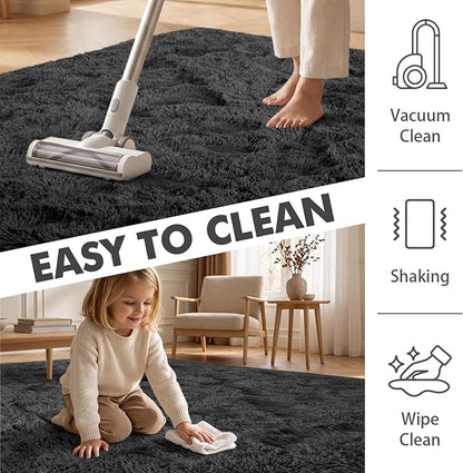 6x9 Ft Large Shag Rugs for Living Room Decor, Ultra Soft Fluffy Furry Area Rugs for Bedroom Indoor Floor, Aesthetic Carpet for Kids Home (Grey)