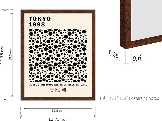 Poster Master Vintage Poster - Retro Pop Art Print - Gift for Artist, Friend - Black Dots, Tokyo, Ville de Paris, Modern, Abstract - Wall Decor for Home, Office, 11x14 Brown Framed