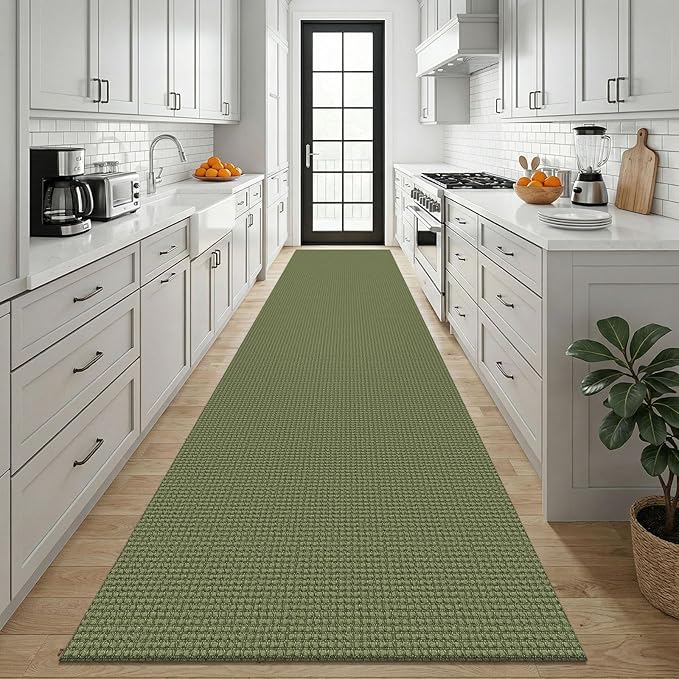 KOZYFLY Cotton 3x12 Runners Rugs for Hallway, Long Washable Runner Rug, Woven Non Slip Kitchen Runner, Braided Entryway Rug, Floor Carpet for Entry, Aisle, Hall, Olive Green/Earthy Green