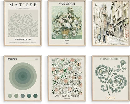 Habseligkeit Sage Green Master Wall Art Prints, Abstract Matisse Wall Art Exhibition Posters, Vintage Art Boho Art Prints, Retro Room Decor for Aesthetic Bedroom（8x10inch, Unframed