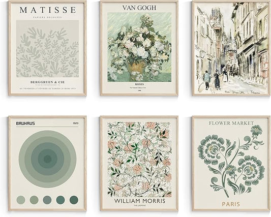 Habseligkeit Sage Green Master Wall Art Prints, Abstract Matisse Wall Art Exhibition Posters, Vintage Art Boho Art Prints, Retro Room Decor for Aesthetic Bedroom（8x10inch, Unframed
