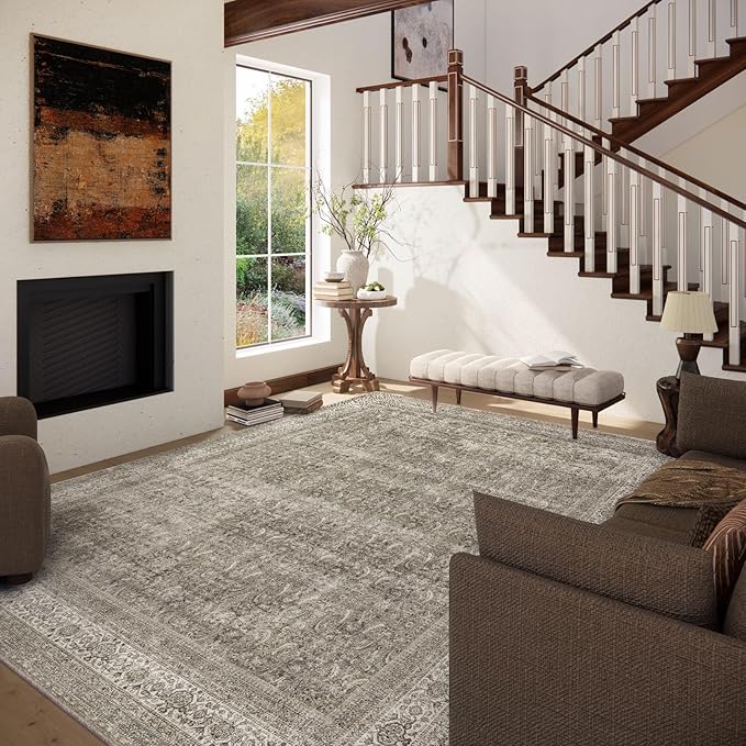 palohom 10x14 Area Rug Washable Rugs: Living Room Rug Stain Resistant Non Slip Low Pile Faux Wool Soft Large Area Rugs for Bedroom Farmhouse Dining Room Under Table Nursery Home Office Indoor