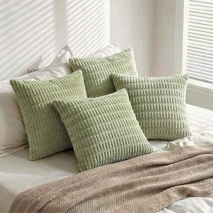 Fancy Homi 4 Packs Decorative Throw Pillow Covers for Living Room Couch Bed, Modern Farmhouse Boho Home Décor Accent Cushion Case, 16" x 16", Sage Green