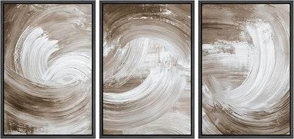 SIGNLEADER Framed Canvas Print Wall Art Set Warm Brown and White Swirl Abstract Illustrations Minimal Decorative Bohemian Nordic for Living Room, Bedroom, Office - 24"x36"x3 BLACK