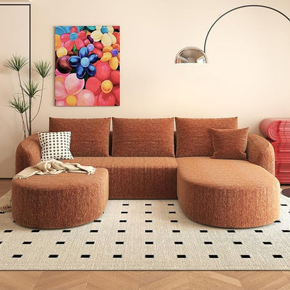 Settab 111" Modular Sectional Couches Luxury Modern Curved Back U-Shape Sofa Set with Ottoman,Minimalist Comfy Boneless Cloud Couch for Living Room Apartment,(Right Facing Chaise,Orange)
