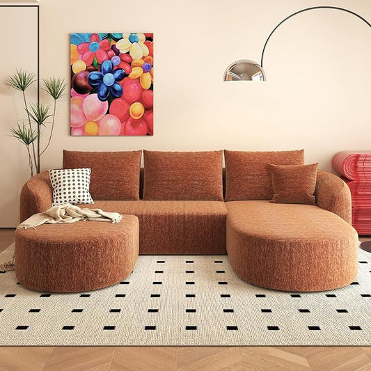 Settab 111" Modular Sectional Couches Luxury Modern Curved Back U-Shape Sofa Set with Ottoman,Minimalist Comfy Boneless Cloud Couch for Living Room Apartment,(Right Facing Chaise,Orange)